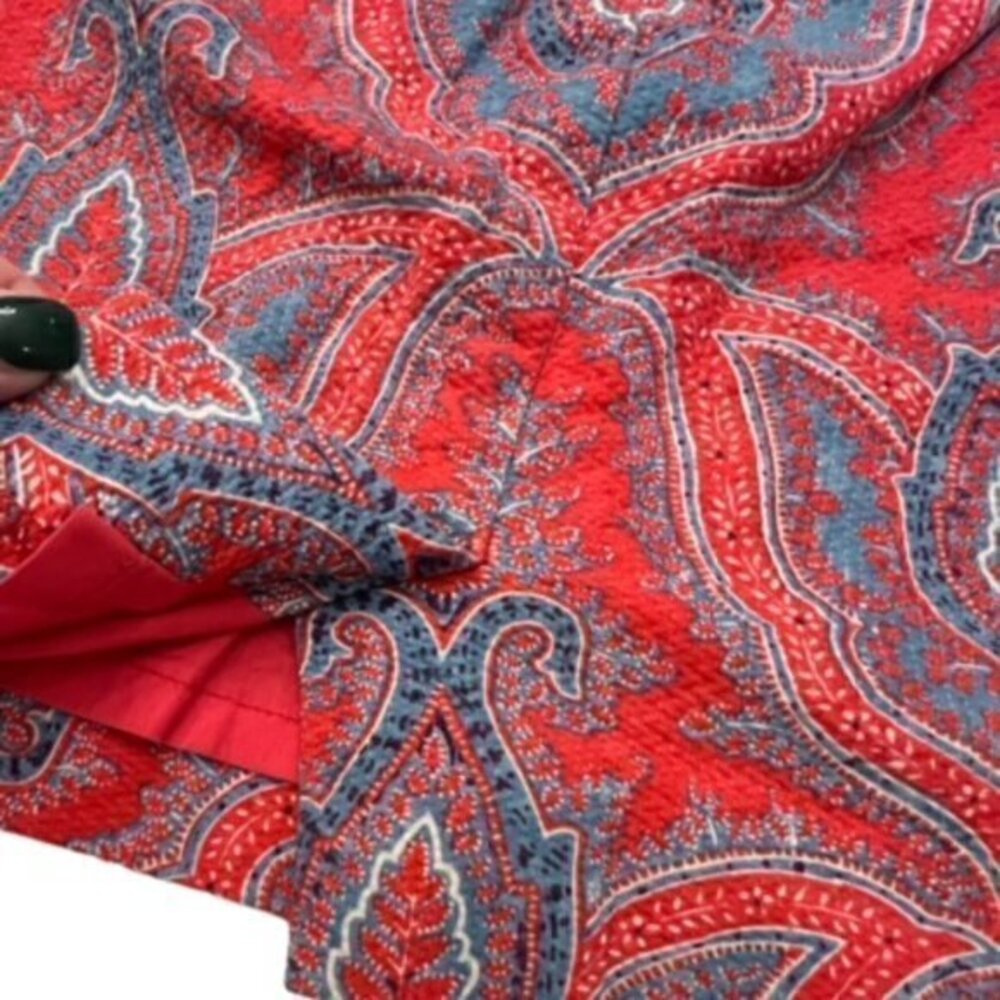 J. Crew No. 2 Pencil Skirt Womens Size 00 Red Blue Paisley STUNNING Preppy Lined - Picture 7 of 14